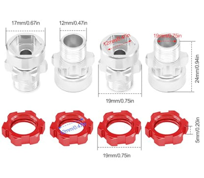 OGRC 12mm to 17mm Wheel Hex Adapter, Hex Extension for Slash Losi RC Car | Aluminum Hub, 10mm Extension, 17mm Wheel Conversion, for Traxxas Losi HPI 1/10 RC Truck Buggy, Red - color: Red