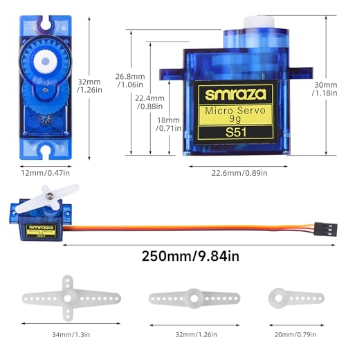 Smraza 20 Pcs SG90 9G Micro Servo Motor Kit (Metal Gear) for Arduino Projects, RC Robot, Robot Arm, Helicopter, Airplane, Car and Boat Control, Mini Servo Applications - size: 20
