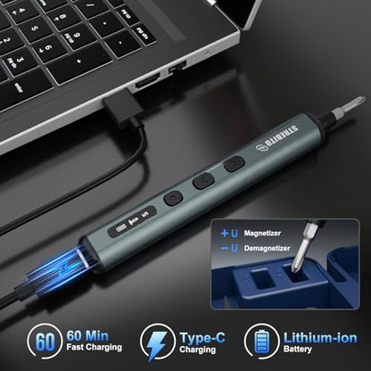 STREBITO Electric Screwdriver Set, 67 in 1 Electric Precision Screwdriver | 50 S2 Magnetic Bits, 5 Torque Settings, 4 LED Lights, Mini Electric Screwdriver Kit for PC Phone Laptop Camera Electronics - color: Upgraded Blue