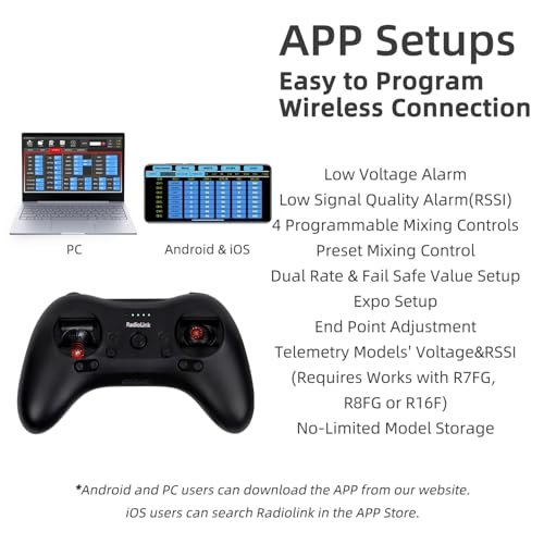 Radiolink T8S 8 Channels 2.4G Pocket RC Transmitter and R8EF Receiver | APP Setting Portable Radio Controller Built-in Rechargeable Battery for Drone/Airplane/Car/Boat and More (Mode 2 Left Hand) - color: Left Stick Not Self Center