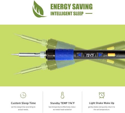 110W Electronics Soldering Iron Kit - LCD Digital Soldering Iron | Adjustable Temperature, Wire & Cutter, Stand, Soldering Iron Tips, Desoldering Pump, Solder, Tweezers, Soldering Flux Paste - color: Blue