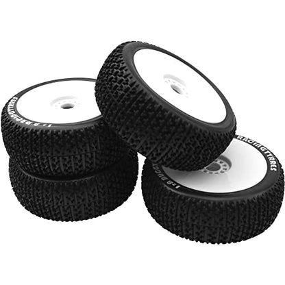 ShareGoo OD 4.52" 1/8 RC Buggy Rubber Tires Tyre w/Plastic Rim 17mm Hex Compatible with Arrma Kyosho Exceed RC Traxxas Redcat HSP HPI 1/8 Scale Off Road Car Buggy (White) - color: White
