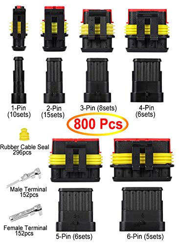 800pcs 1/2/3/4/5/6 Pin Automotive Waterproof Wire Connector with Crimper | Twippo 22-16 AWG 1/2/3/4/5/6 Wire Male and Female Electrical Connectors Plug Terminals Kit with Ratchet Crimping Tool(50set) - color: 800pcs With Crimper
