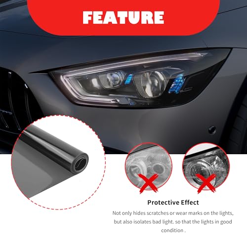 12×47 Inch Car Headlight Tint Film,Self-Adhesive Tail Light Tint Film Kit with Squeegee & Cutter,Universal Taillight Tints Films Automotive Exterior Accessories for Car Fog (Light Gray) - color: Light Gray