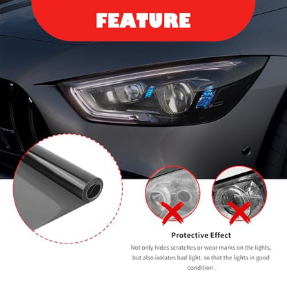 12×47 Inch Car Headlight Tint Film,Self-Adhesive Tail Light Tint Film Kit with Squeegee & Cutter,Universal Taillight Tints Films Automotive Exterior Accessories for Car Fog (Light Gray) - color: Light Gray