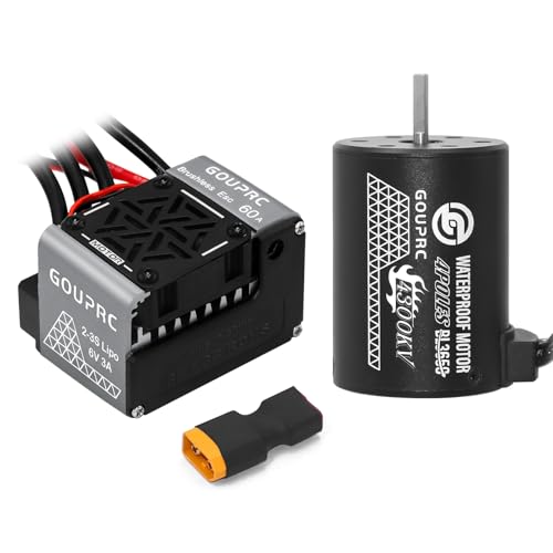 GOUPRC S3650 4300KV Brushless Motor 3.175mm Shaft with Upgrade 60A ESC Electric Speed Controller Combo Set for 1/10 RC Car Buggy Off-Road Monster Truck - color: 4300KV Black Motor ESC