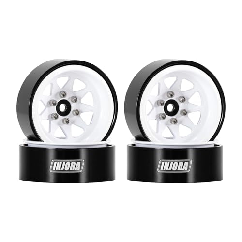 INJORA -4.05mm Offset Stamped Steel 1.3" Wheels for 1/24 1/18 RC (White) - color: White
