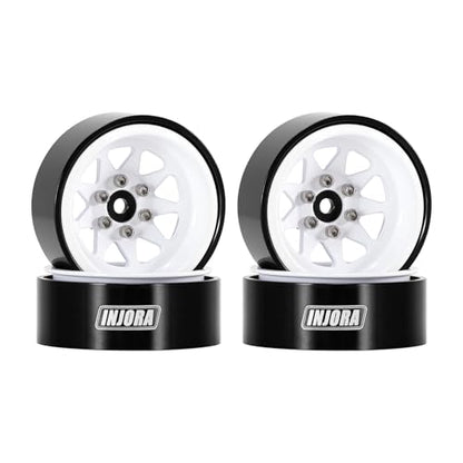 INJORA -4.05mm Offset Stamped Steel 1.3" Wheels for 1/24 1/18 RC (White) - color: White