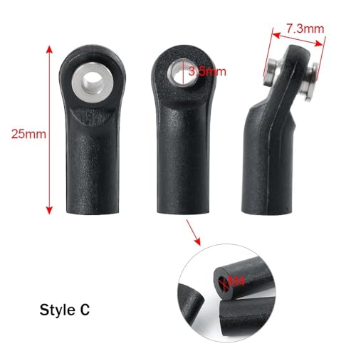 Compatible Black Plastic M4 Steering Linkage Pivot Link Rod End Joint Head Balls Compatible with 1/10 RC Crawler Car Parts Set of 10(Style C) - color: Style C