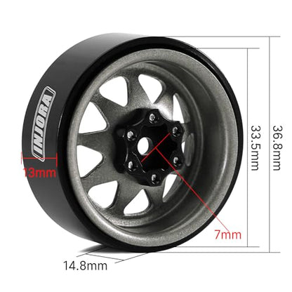INJORA -4.05mm Offset Steel 1.3" Wheels for 1/24 1/18 RC (Titanium Grey) - color: Titanium Grey