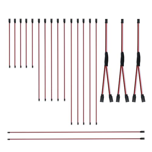 20pcs 3-Pin RC Servo Extension Cable 5 Types Including 10/15/20/30cm Male to Female and 15cm Y-Type Extension Wire Compatible with JR JST Futaba for RC Cars Airplanes Servo Receiver Connection