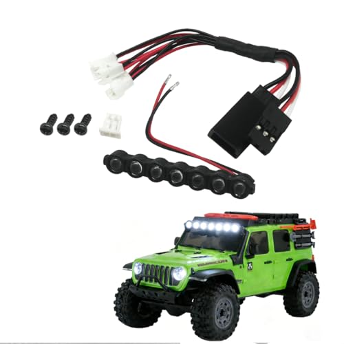 RC Car LED Head Lights Bar for Axial SCX30 1/30 Jeep Wrangler, 7-Light Roof Light Kit with Wiring Harness (White Round Light Bar) - color: White Round Light Bar