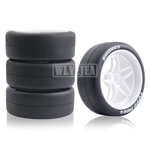 65mm 4PCS 1:10 RC Drift Tires and Petal Shaped Wheels Hub 12mm Hex Smooth Surface Rubber Tires Fit for 1/10 On-Road Drifting Car Traxxas HSP Tamiya HPI Kyosho