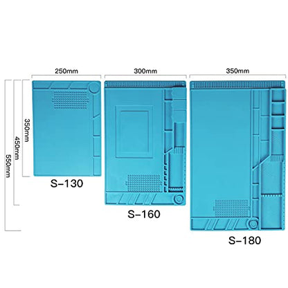 CPB Silicone Soldering Repair Mat, 13.7" x 9.8" Heat Resistant Work Mat | with Scale Rule and Screw Position for Soldering Iron, Electronics, Computer, Cellphone -（Blue）