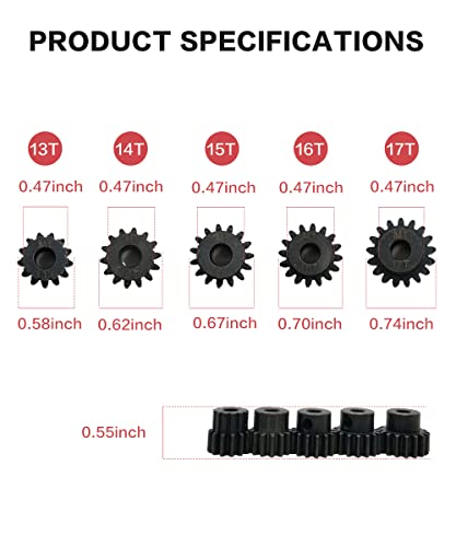Steel M1 Pinion Gear Set 13T 14T 15T 16T 17T for 1/8 1/10 RC Car | Hardened Steel, Fits 1/8 1/10 RC RC Buggy, Short Course, Truggy and Monster Truck,CNC Machined