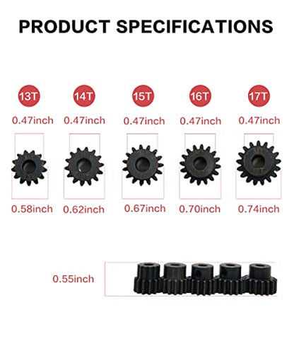 Steel M1 Pinion Gear Set 13T 14T 15T 16T 17T for 1/8 1/10 RC Car | Hardened Steel, Fits 1/8 1/10 RC RC Buggy, Short Course, Truggy and Monster Truck,CNC Machined