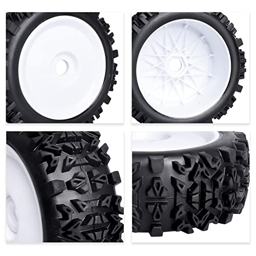PreGlued 1/8 Buggy Tires 17mm Wheels Foam Inserts w/ 17mm Wheel Wrench for Arrma Typhon 3S 6S Losi HPI Redcat Racing Models, Set of 4 (White Rims) - color: White Rims