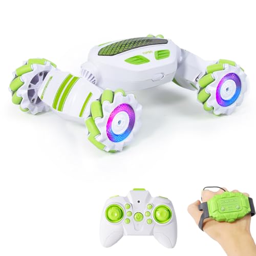 Hand Gesture Sensing RC Stunt Car with Lights Music,Gesture RC Car Remote Controll Transformed Vehicle 360° Spins All Terrains Monster Truck for Teens,4WD All-Terrain Off-Road Vehicle - color: Green, size: 1 Battery