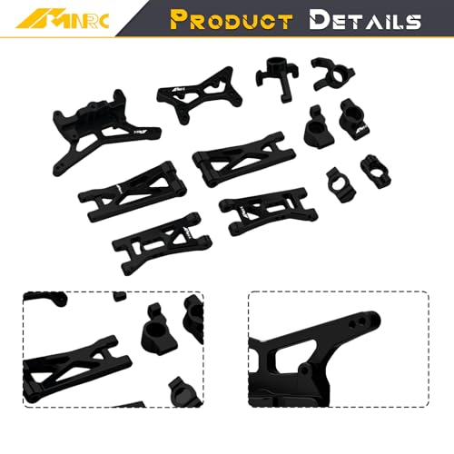Alum Shock Tower, Suspension Arm, Front Steering Knuckles, Caster Blocks C Hubs and Rear Hubs Compatible with Losi 1/24 Micro-B 1/28 Micro-T Upgrades Part Black - color: Black