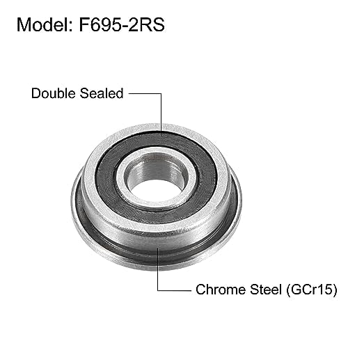 uxcell F695-2RS Flanged Ball Bearing 5x13x4mm Double Sealed Chrome Steel Flange Bearings, 20pcs - size: F695-2RS 5x13x4mm