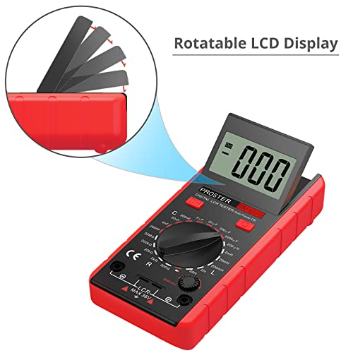 Proster LCR Meter - Capacitance Inductance Resistance Tester Multimeter Self-Discharge with Overrange Display - color: Red