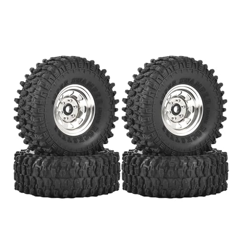 4PCS 1.55 inch Aluminum Alloy Metal Beadlock Wheels Rim and Rubber Tires for 1/10 RC Rock Crawler Car for Axial AX90069 D90 TF2 Tamiya CC01 JIMNY UTB18 Upgrade Parts(95MM,Silver) - color: 95mm,silver