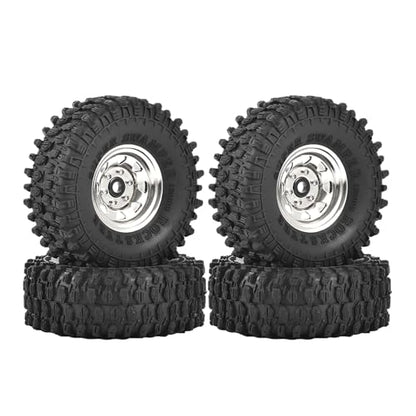 4PCS 1.55 inch Aluminum Alloy Metal Beadlock Wheels Rim and Rubber Tires for 1/10 RC Rock Crawler Car for Axial AX90069 D90 TF2 Tamiya CC01 JIMNY UTB18 Upgrade Parts(95MM,Silver) - color: 95mm,silver