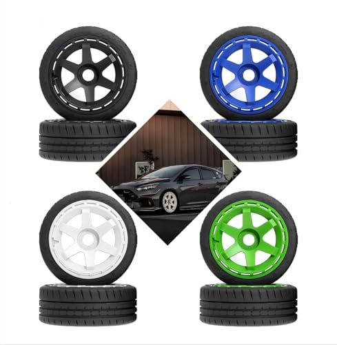 110mm OD 1/8 1/7 RC On Road Tires & Wheels 6-Spoke Rally Racing Wheels 17mm Hex for 1:8 1:7 Street Touring Drift Truck Car ARRMA Losi Kyosho VRX GT2 W10 Felony 6S BLX HPI WR8 4PCS (Black) - color: Black
