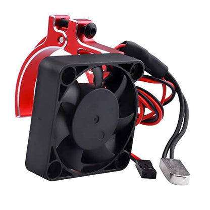 Aluminum Heat Sink with Thermal-Controlled 40mm Cooling Fan for 42mm Brushless Motors – Compatible with 4268 4274 Traxxas Arrma 1/8 & 1/10 Scale RC Cars (Red) - color: Red