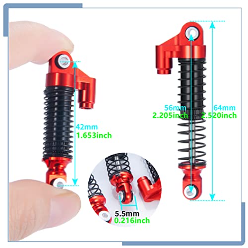 RC Shock Absorber 56mm Dampers, Red | Aluminum Alloy, Ajustable Shocks, For TRX4M Upgrades 1/18 Scale, RC Crawler Car, Accessories - color: Red