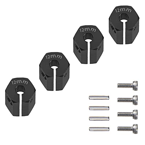 Aluminum Alloy 12mm Wheel Hex Hub Drive Adapters with Pins Screws Compatible with Axial SCX10 HSP HPI Tamiya Redcat 1/10 RC Crawler Car (12mm, Black) - color: Black, size: 12mm