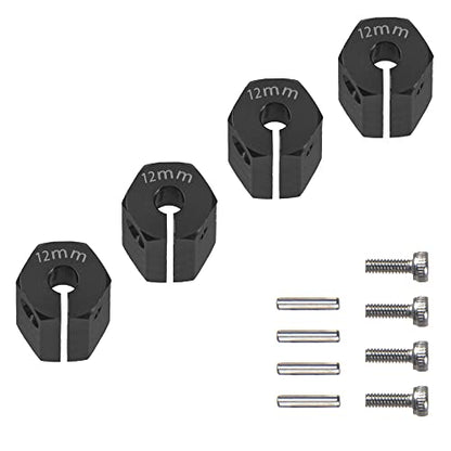 Aluminum Alloy 12mm Wheel Hex Hub Drive Adapters with Pins Screws Compatible with Axial SCX10 HSP HPI Tamiya Redcat 1/10 RC Crawler Car (12mm, Black) - color: Black, size: 12mm