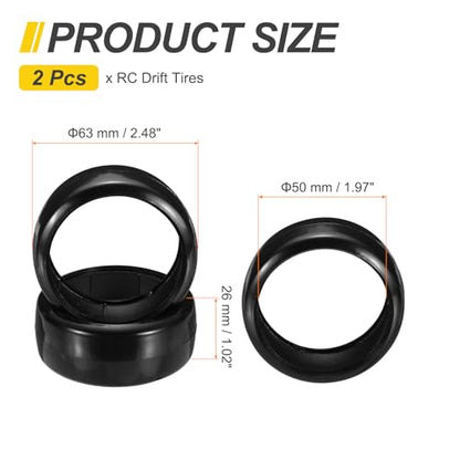 MECCANIXITY 2Pcs 1/10 RC On-Road Car Tyres, RC Drift Tires Hard Plastic Tyre Replacement for Remote Controlled Drifting Vehicles, Black
