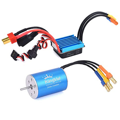 KingVal Replacement 2430 7200KV Waterproof Sensorless Brushless Motor Shaft 2mm with 25A Brushless ESC Compatible with 1/16 1/18 RC Car - size: 7200KV+25A