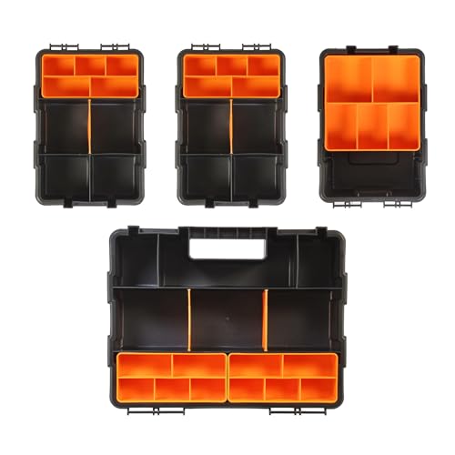 Torin AG421B Hardware & Parts Organizers: 4 Piece Versatile And Durable Storage Toolbox for Bolts, Screws, Nails, Nuts and Small Hardware, Black/Orange - size: 12IN