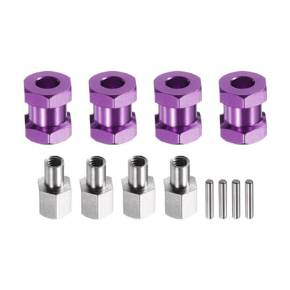 MECCANIXITY 4pcs 12mm Wheel Hex Drive Hubs Adapter Combiner Coupler Purple | 15mm Extension, Aluminum, with Nut Latch, for 1/10 RC Crawler Car Parts
