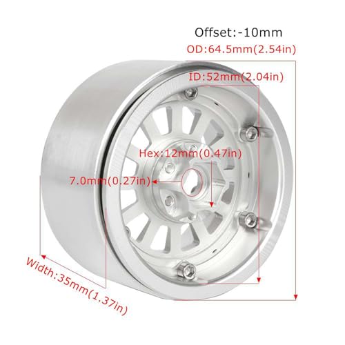 Aluminum 2.2" Beadlock Wheel Offset -10mm Metal Rims for SCX10 RR10 TRX4 VS4-10 Gen8 1/10 RC Crawler Car Upgrade Parts (12-Spoke, Gray) - color: 12-spoke, Gray