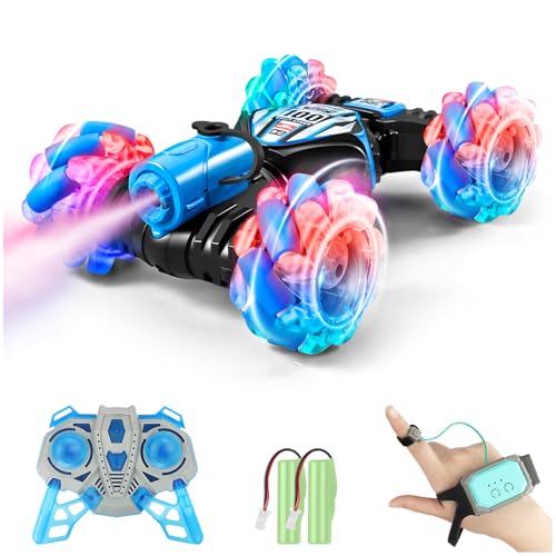 4WD Remote Gesture Sensor Car,Gesture Sensing RC Stunt Car,Remote Carwith Spray Effect LED Lights,All Terrain Off Road RC,2.4Ghz Hand,Birthday Kids Xmas Gifts