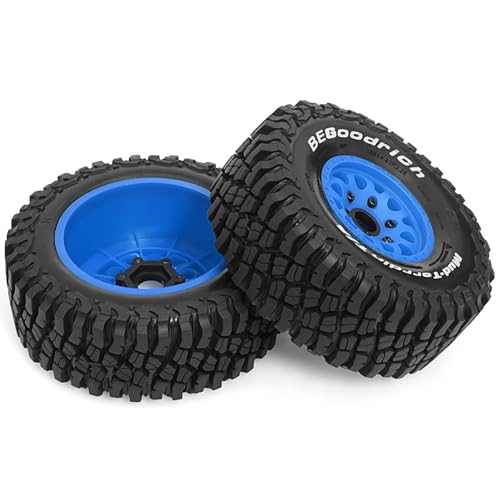 1/8 1/10 RC Short Course Truck Tires 4.96" OD Monster Truck Tires 12/14/17mm Hex Fit for 1:8 Off Road Truck Car Traxxas Slash 2WD 4×4 Rc4wd Arrma Mojave4S Senton Axial Losi Redcat (Blue) - color: Blue