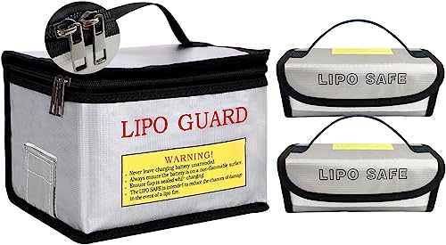 3pcs Lipo Battery Safe Bag Fire-Explosionproof Bag for RC Vehicle Batteries Other Batteries Storage and Charging Safe (215x145x165mm+185x75x60mmx2)