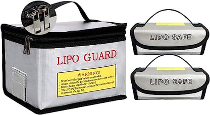 3pcs Lipo Battery Safe Bag Fire-Explosionproof Bag for RC Vehicle Batteries Other Batteries Storage and Charging Safe (215x145x165mm+185x75x60mmx2)