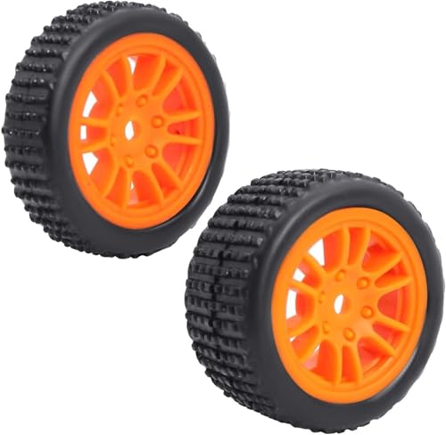 4PCS Pre-Mounted Pin Buggy RubberTires and Wheel Rims Set 7MM Hexagon for 1/24 Losi Micro-B RC Car Upgrades Parts (Orange) - color: Orange