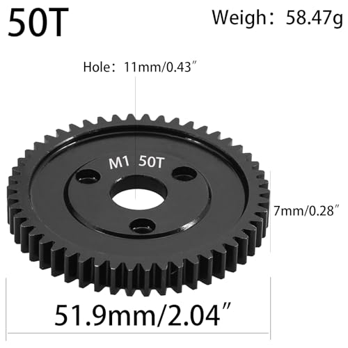 M1 Spur Gear 1.0 Metric Pitch 50T, 30-52T, Hardened Steel, Upgrade Part for TRAXXAS Slayer Pro 4X4 Revo 3.3 ARRMA HPI HOBAO LOSI - size: 50T