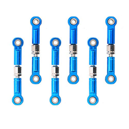 6PCS Adjustable Front Rear Aluminium Alloy Servo Link Steering Linkage Set Compatible with Wltoys 1/18 A959 A969 A979 K929 RC Hobby Model Car Upgraded Hop-Up Parts (Blue)