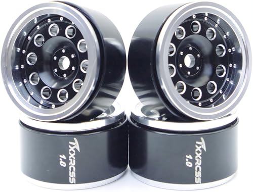 RC 1.0 Beadlock Wheels Offsets -2 Aluminum Rims for AX24 1/18 TRX4M All 1/24 Scale SCX24 Deadbolt RC Crawler Car Wheels Upgrades 4Pc (Black Silver) - color: Black Silver