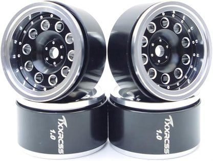 RC 1.0 Beadlock Wheels Offsets -2 Aluminum Rims for AX24 1/18 TRX4M All 1/24 Scale SCX24 Deadbolt RC Crawler Car Wheels Upgrades 4Pc (Black Silver) - color: Black Silver