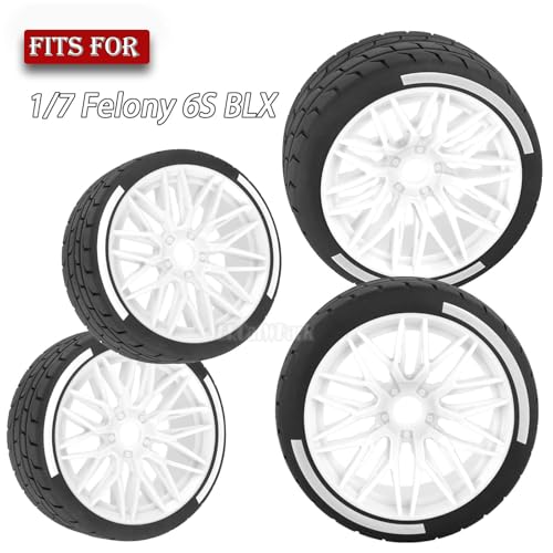 RC Wheels and Tires for 1/7 Felony 6S BLX,RC Highway Wheel Rubber Tires,4PCS RC Drift Car Highway Tires Road Soft Tires,White - color: White - (4pcs Highwaytires)