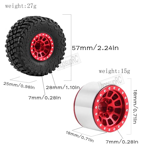Aluminum 1.0in Beadlock RC Wheels for 1/18 1/24 TRX4M,SCX24,FCX24 RC Crawler,4pcs RC Truck Tires,Red - color: Red(4pcs)