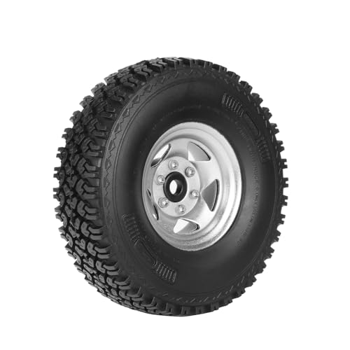 4PCS 1.55 Inch Beadlock Metal Wheel Rim and Rubber Tires Set for 1/10 RC Rock Crawler Car for Axial AX90069 D90 TF2 Tamiya CC01 LC70(90mm-5Spokes Silver) - color: 90mm-5spokes Silver