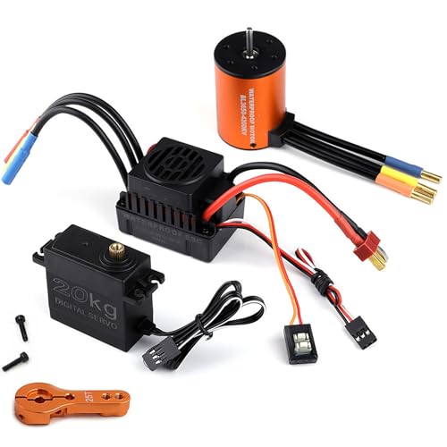 GoolRC 3650 Brushless Motor and ESC, 4300KV Brushless Motor and 60A ESC and with 20kg Servo Motor 25T Servo Arm for 1/8 1/10 RC Toys Brushless Motor and ESC Combo Gift for Modification Enthusiasts
